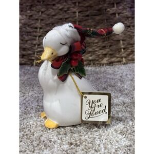 Festive Duck Figurine with Holiday Hat